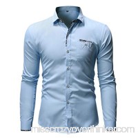 Shirts for Men Stand Collar Black Button Down Long Sleeve Pocket Office Undershirt Holiday Tops Sky Blue B07Q225RBZ